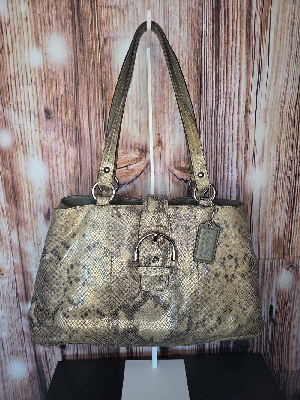 Coach Soho Python Embossed Leather Satchel with Buckle Detail and matching walle